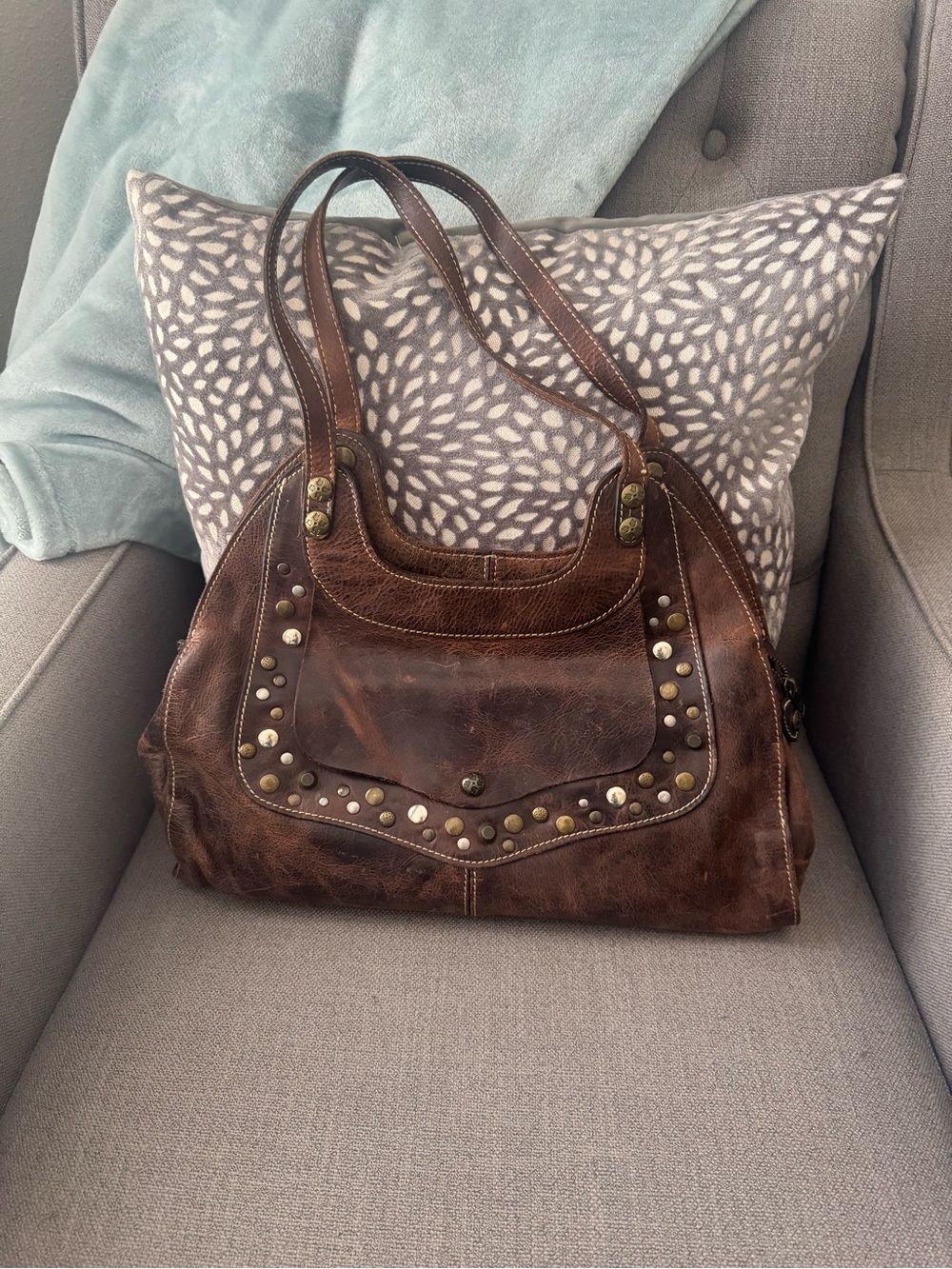 Patricia Nash Brown Studded Leather Tote